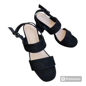Nicole miller new York Raizy strap block heel sandals women's sz 6.5 black suede